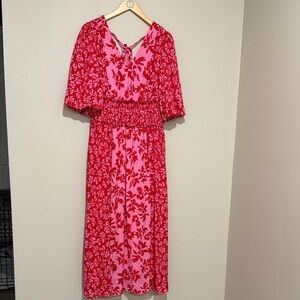 Taylor Red and Pink Floral Midi Dress
